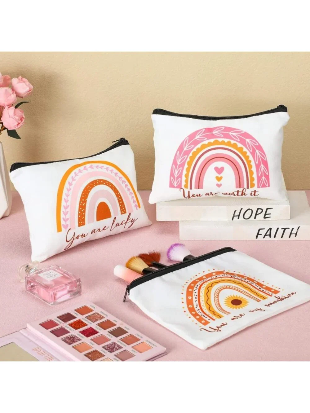 32 Pcs Boho Rainbow Makeup Bags - Inspirational Cosmetic Bags for Travel & Gifts